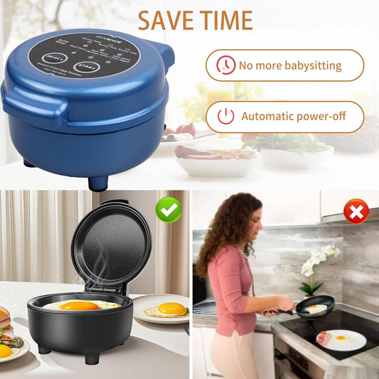 Smart Fried Egg Cooker – Automatic Fried Egg Maker – 6 Egg Modes Sunny Side Up to Fully Cooked – Non-Stick Round Egg Fryer with Auto Power Off & Alarm