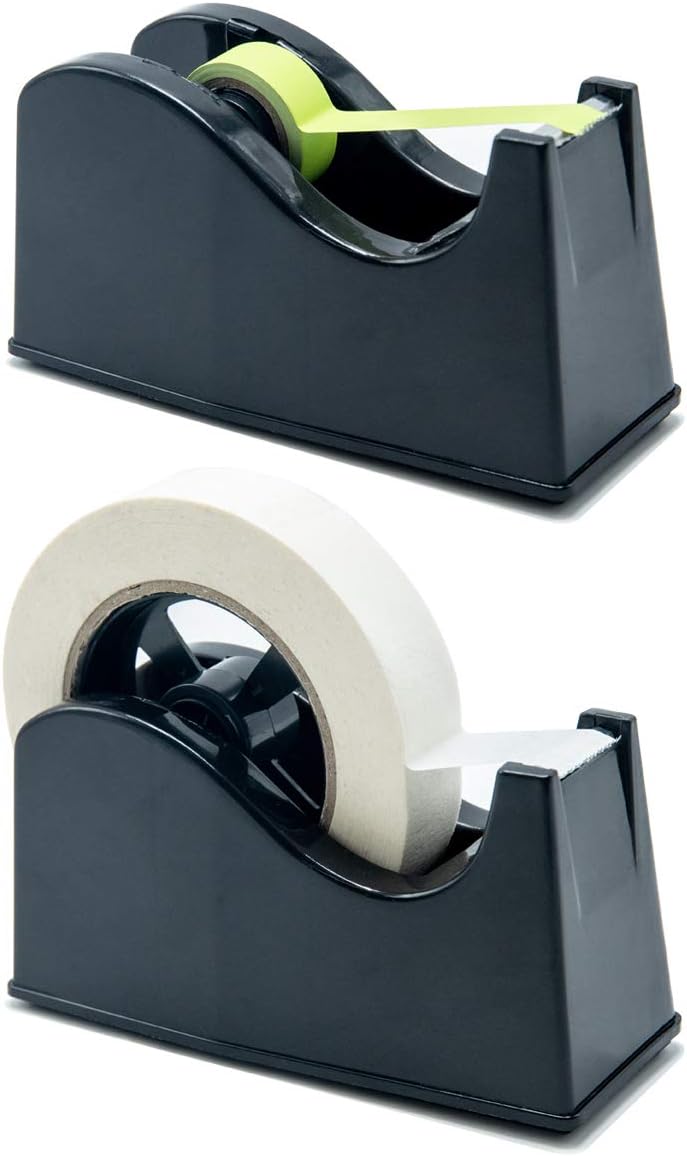 Desktop Tape Dispenser with Weighted Non-Slip Base Fits 1 Inch and 3 Inch Core Adhesive Rolls Black - PuriLite