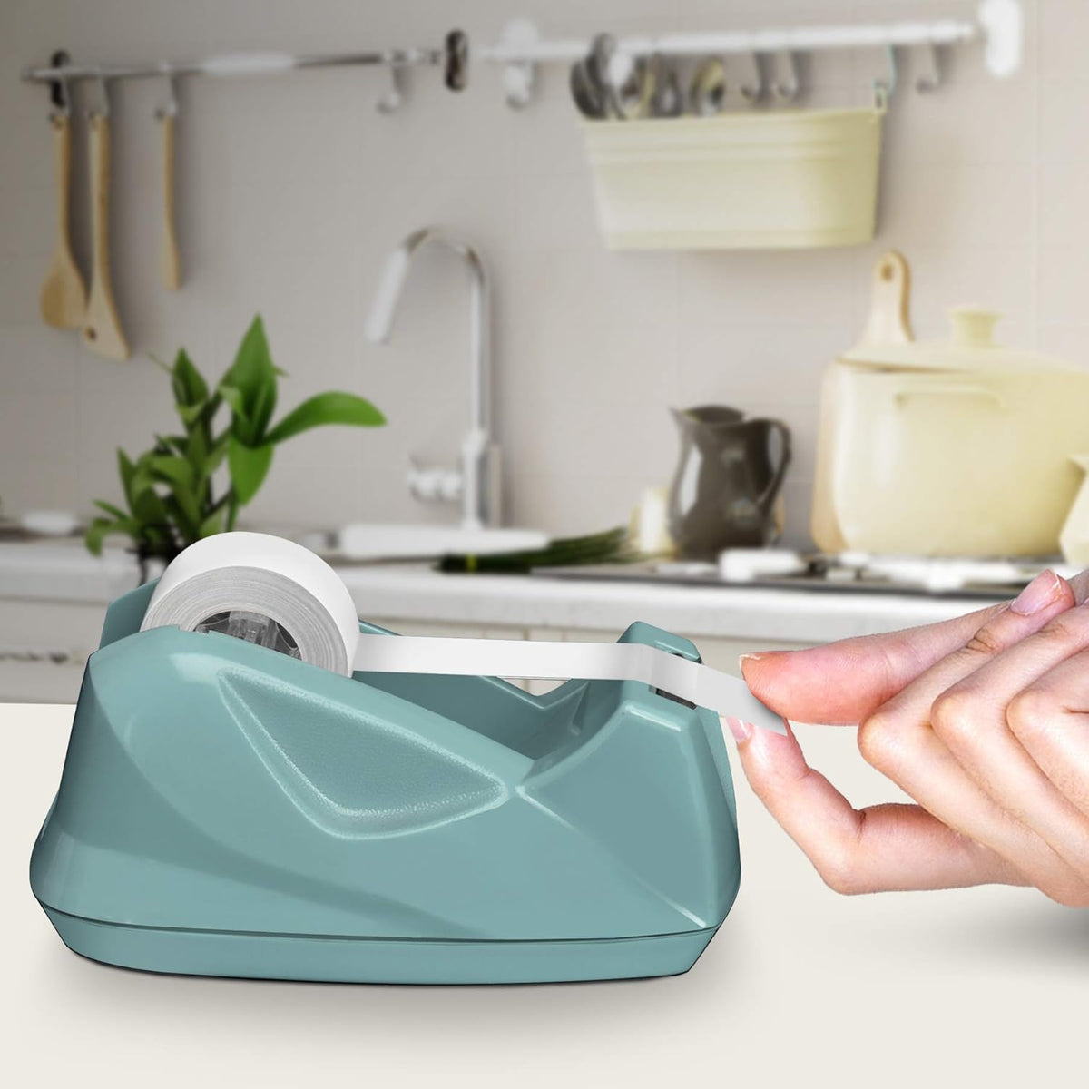 Premium Desktop Tape Dispenser with Non-Skid Heavy Duty Base Solid Green Fits 1 Inch Core - PuriLite