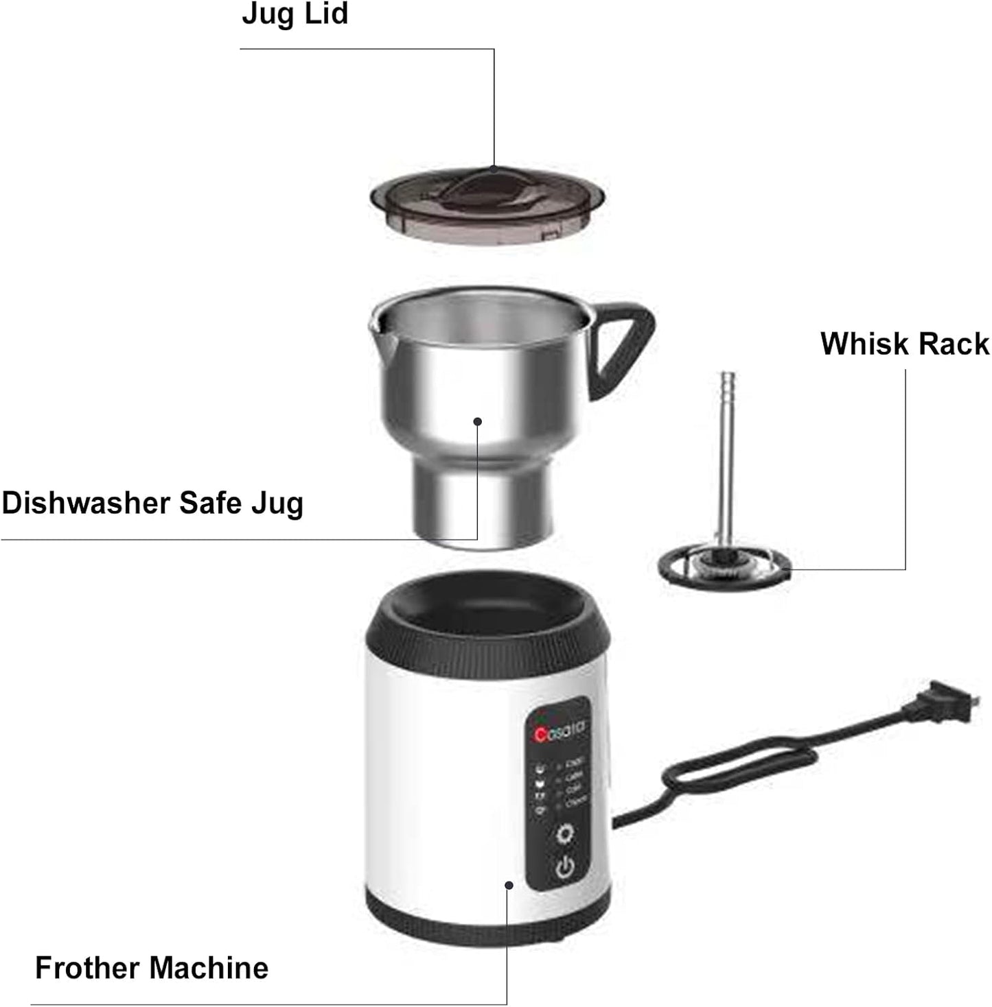Casara 4-in-1 Electric Milk Steamer and Frother,27oz Stainless Steel Pitcher,Hot and Cold Foam Maker and Milk Warmer for Lattes,Cappuccinos,Macchiato