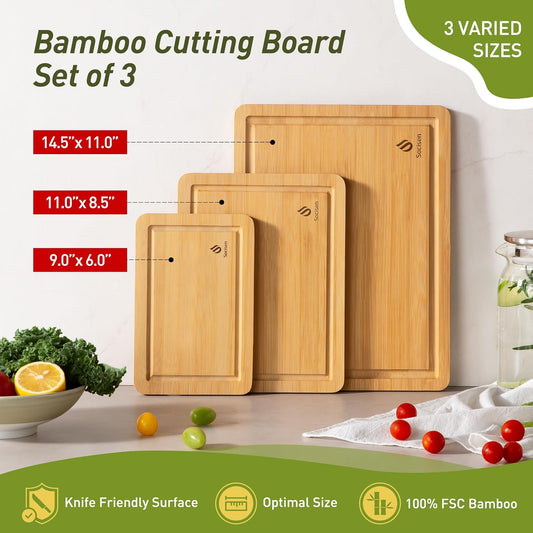 Bamboo Cutting Board Set Non Slip Feet Over Sink Kitchen Gadgets Seller 2024 First Apartment Essentials New Home Must Haves Things Stuff Accessories House Warming Decor Housewarming Hostess Host Gifts - PuriLite