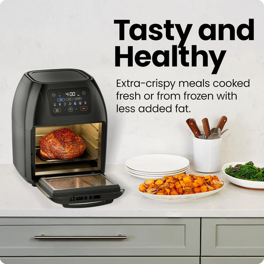 CHEFMAN Multifunctional Digital Air Fryer+ Rotisserie, Dehydrator, Convection Oven, 17 Touch Screen Presets Fry, Roast, Dehydrate, Bake, XL 10L Family Size, Auto Shutoff, Large Easy-View Window, Black - PuriLite