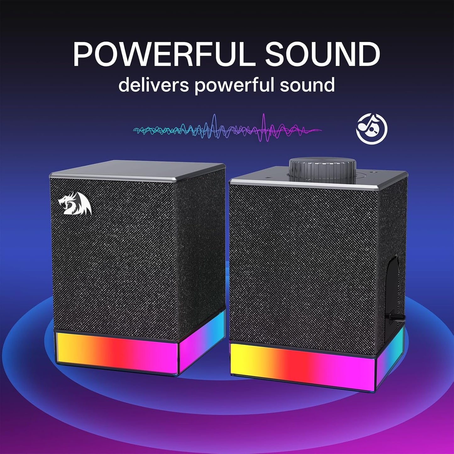 Redragon GS517 RGB Computer Speaker – 2.0 Stereo PC Speakers with Bluetooth 5.3 & USB, Touch Controls, Volume Knob, 8 RGB Lighting Effects - PuriLite