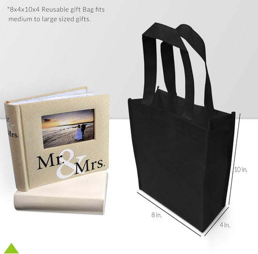 Black Gift Bags - 12 Pack Reusable Shopping Bags with Handles, Small Fabric Cloth Bags for Small Business, Gifts, Groceries, Merchandise, Events, Parties, Take-Out, Retail Stores, Bulk - 8x4x10 - PuriLite