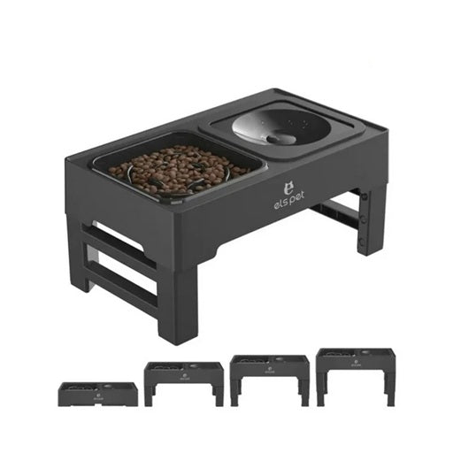 ELS Raised Dog Bowl – Adjustable Height Slow Feeder & Splash-Proof Water Bowl – Foldable Pet Bowl for Neck & Joint Relief - PuriLite