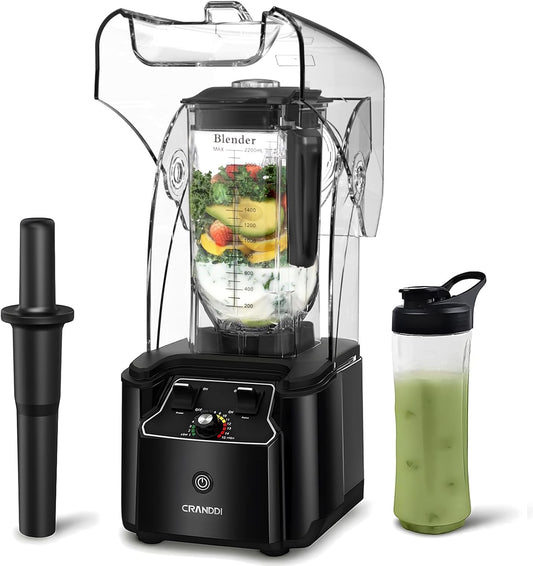 CRANDDI Commercial Quiet Blender, Soundproof Blenders, 2200 Watt Powerful Professional Kitchen Blender with BPA-Free 80oz Pitcher, Smoothie Blender for Commercial and Home K90 (Black)