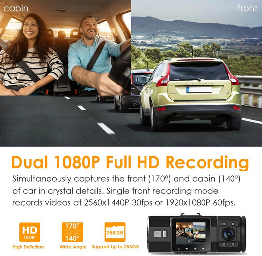 VANTRUE N2 Pro 2.5K Front and Inside Dash Camera for Uber, 1440P Dual Dash Cam for Trucks, Car Dashcam, IR Night Vision, 24H Motion Detection Parking Mode, G-Sensor, Support 256GB Max - PuriLite