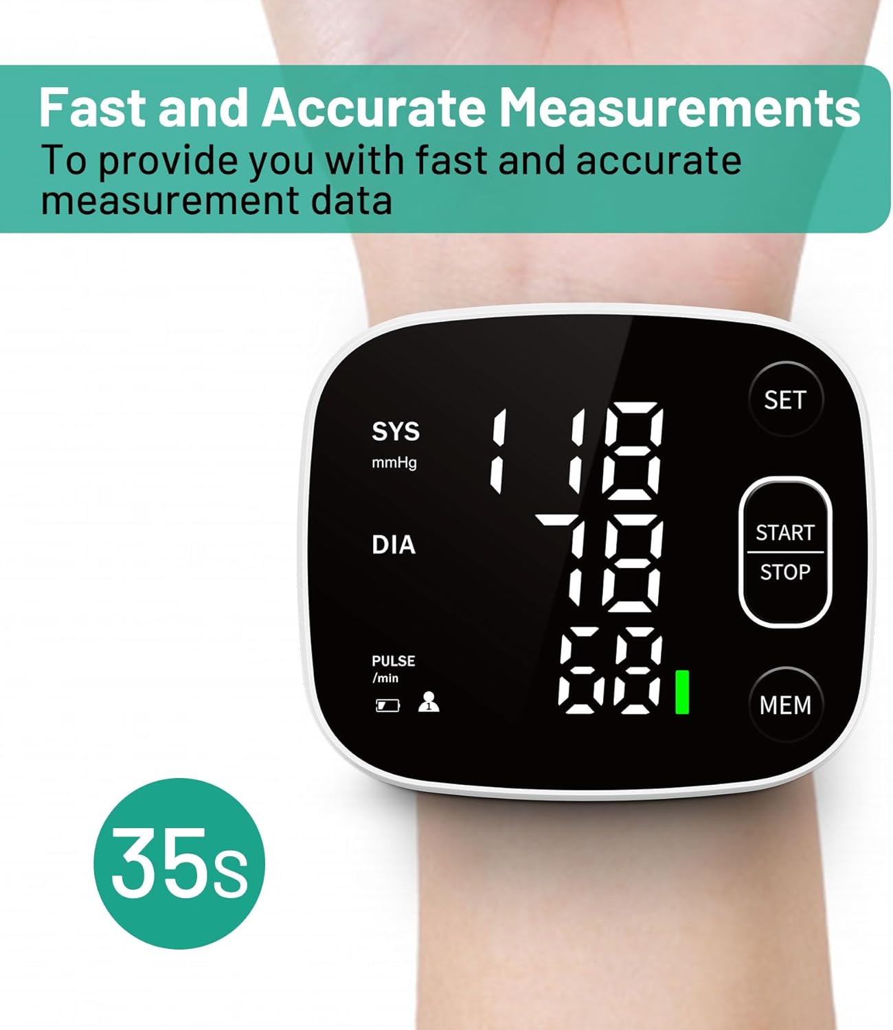 Blood Pressure Monitor Rechargeable Machine for Home Use Adjustable Wrist Cuff 4.92-8.46 inch with Voice Broadcast 2x120 Reading Memory with Carrying Case