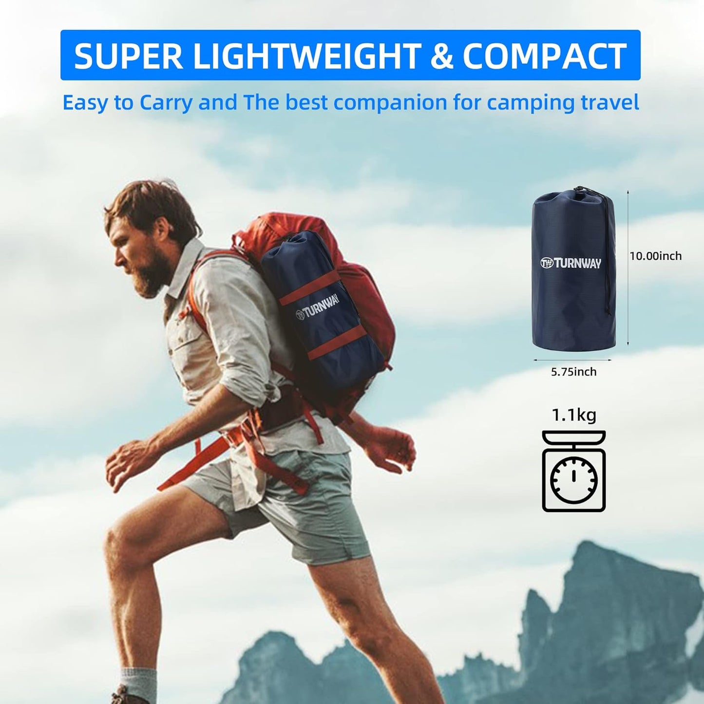 Self Inflating Camping Sleeping Pad Foot Press Inflatable Pad Air Mattress with Pillow for Backpacking, Hiking, Camping, Traveling (Blue)