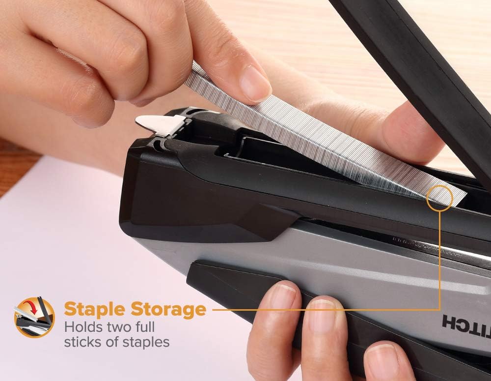 Executive 3-in-1 Spring Powered Stapler with One-Finger Stapling 20 Sheet Capacity and Built-In Staple Remover Black Gray