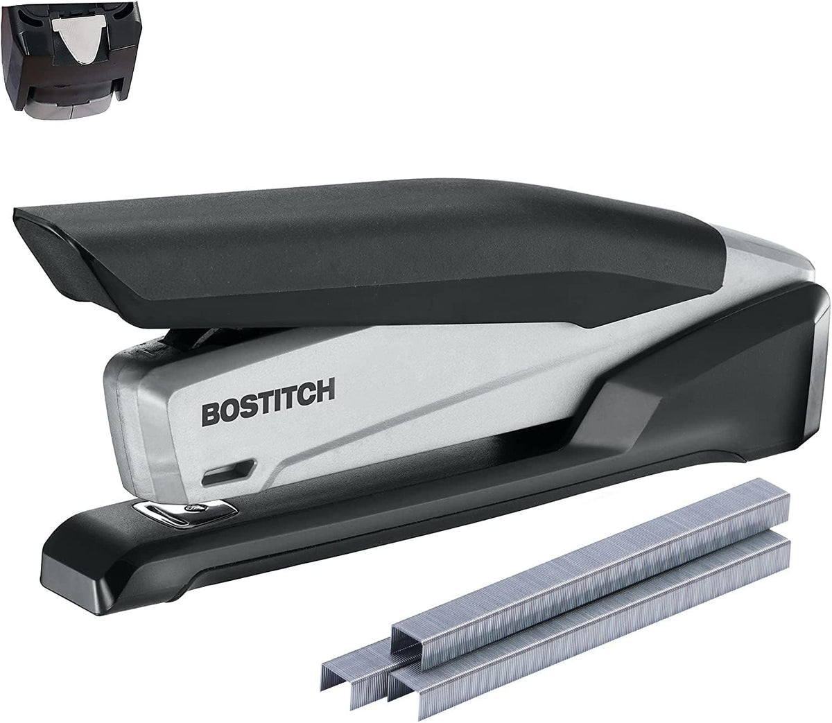 Executive 3-in-1 Spring Powered Stapler with One-Finger Stapling 20 Sheet Capacity and Built-In Staple Remover Black Gray - PuriLite