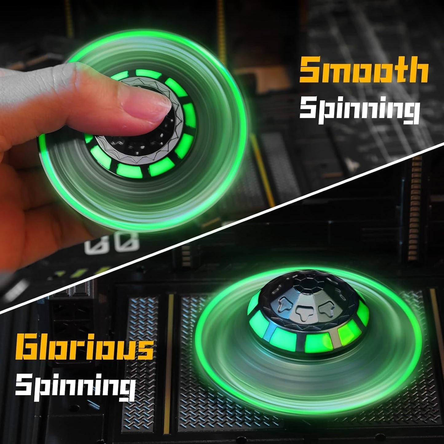 Metal Glow in the Dark Fidget Spinner Light Up Finger Gyro Sensory Desk Toy for Kids and Adults - PuriLite
