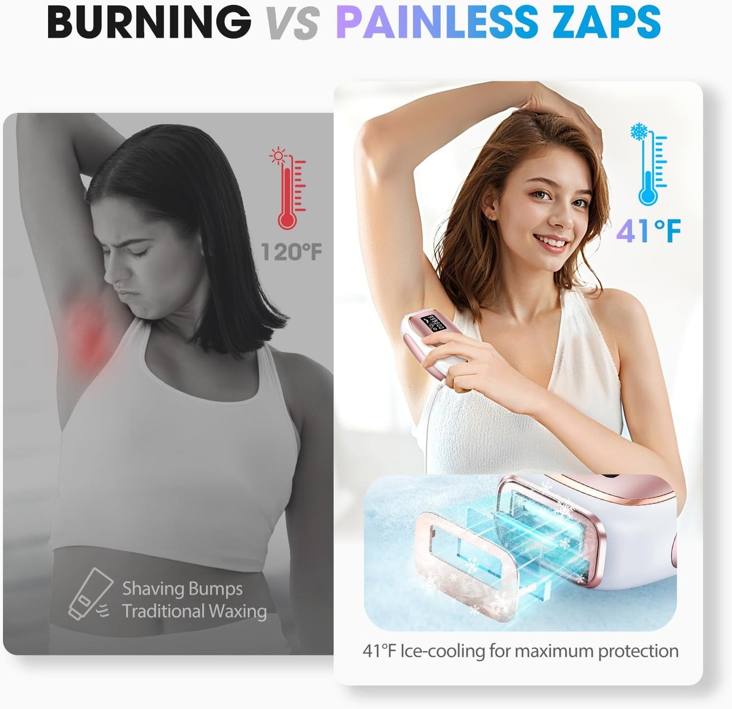 IPL Laser Hair Removal Device for Women & Men - Home 45°F Ice-Cooling Contact for Painless & Long-Lasting Results, 86% Hair Reduction in 3 Weeks for Full Body & Bikini Line, Rose Gold