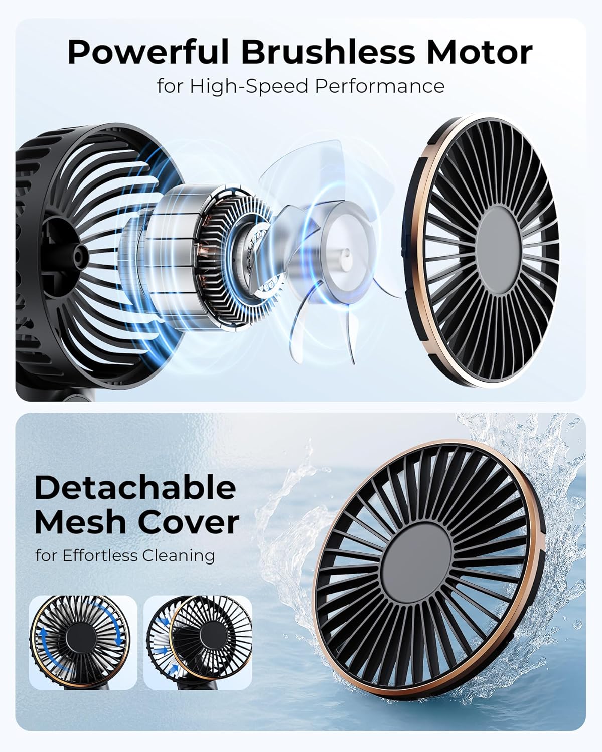 TUNISE Portable Handheld Fan, Portable Fan Rechargeable, 4000mAh, 180° Adjustable, 6 Speed Wind, Display Electricity in Real Time, USB Rechargeable Foldable Fan, Quiet Personal Fan
