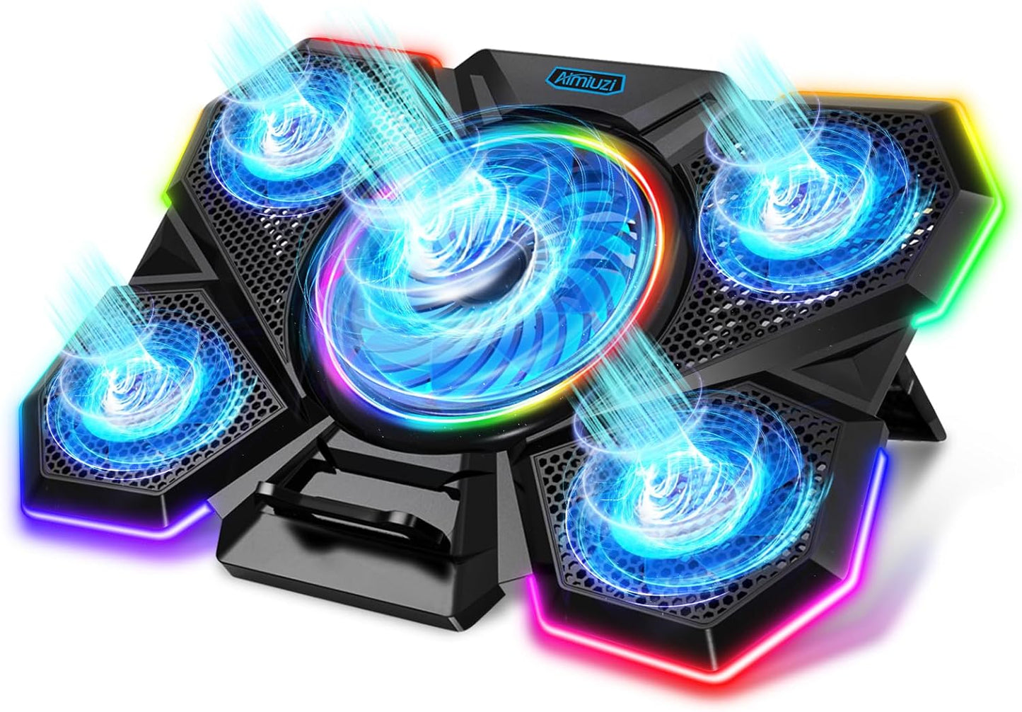 Laptop Cooling Pad, Gaming Laptop Cooler with 5 Quiet Fans and LED Lights (One-Click Close), Laptop Fan Cooling Pad Fits 12-17 Inch Laptop, 7 Adjustable Height