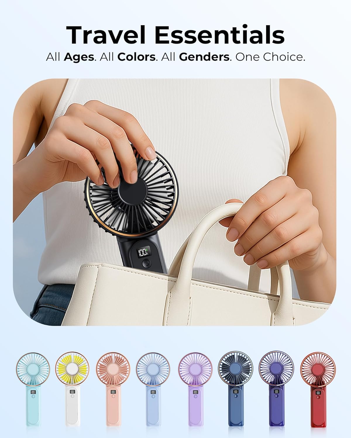 TUNISE Portable Handheld Fan, Portable Fan Rechargeable, 4000mAh, 180° Adjustable, 6 Speed Wind, Display Electricity in Real Time, USB Rechargeable Foldable Fan, Quiet Personal Fan