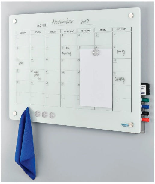 Global Industrial™ Glass Calendar Dry Erase Board, 36"W x 24"H