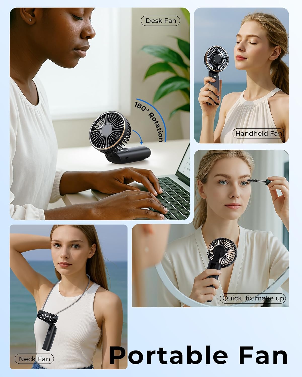 TUNISE Portable Handheld Fan, Portable Fan Rechargeable, 4000mAh, 180° Adjustable, 6 Speed Wind, Display Electricity in Real Time, USB Rechargeable Foldable Fan, Quiet Personal Fan
