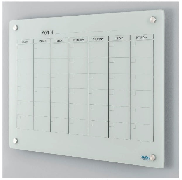 Global Industrial™ Glass Calendar Dry Erase Board, 36"W x 24"H