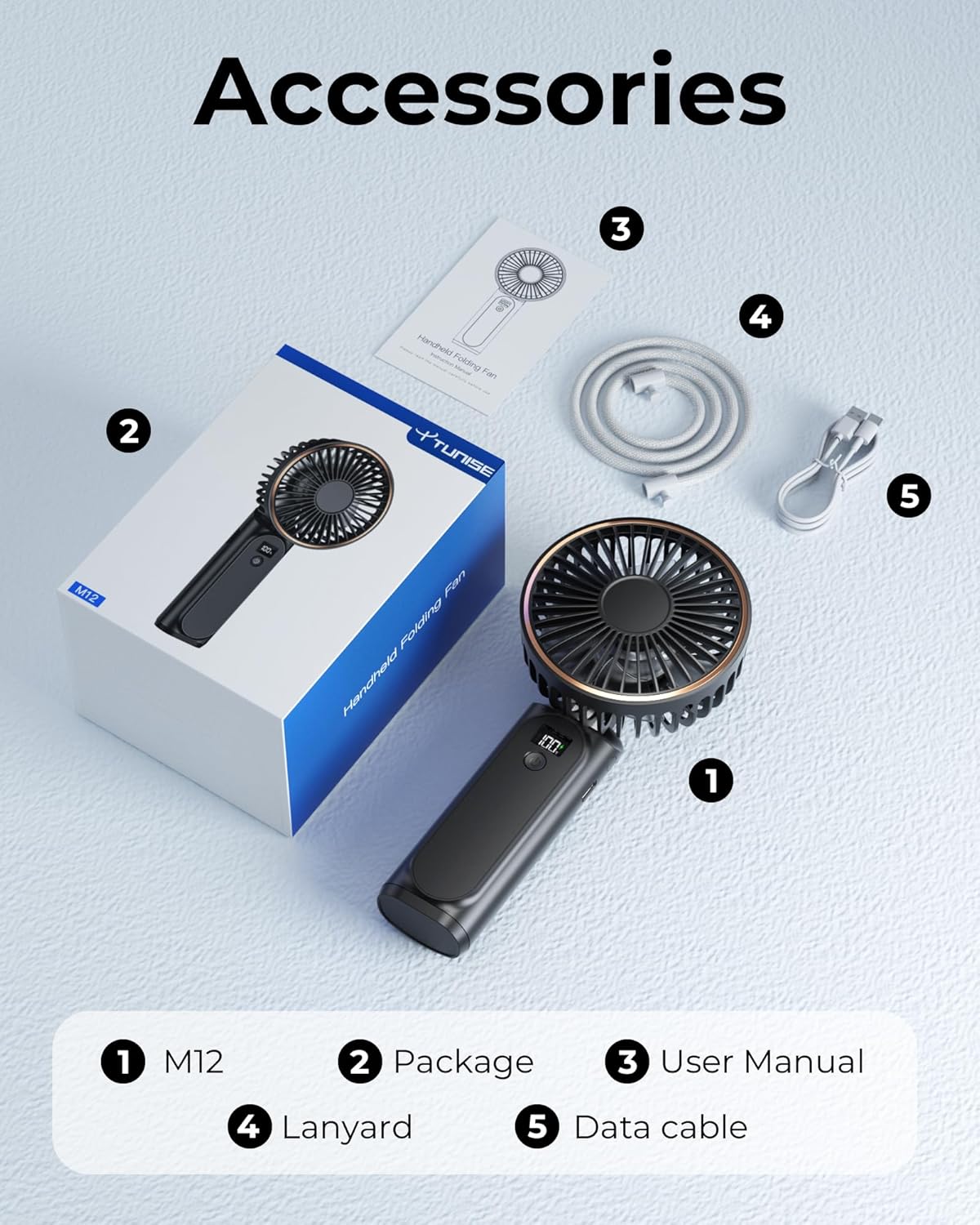TUNISE Portable Handheld Fan, Portable Fan Rechargeable, 4000mAh, 180° Adjustable, 6 Speed Wind, Display Electricity in Real Time, USB Rechargeable Foldable Fan, Quiet Personal Fan