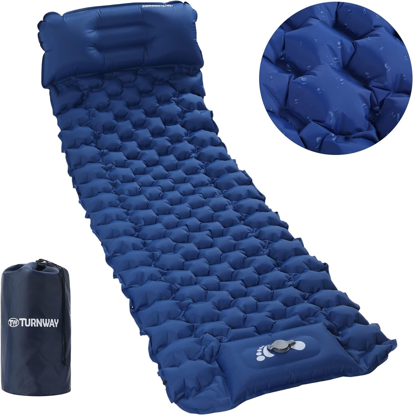 Self Inflating Camping Sleeping Pad Foot Press Inflatable Pad Air Mattress with Pillow for Backpacking, Hiking, Camping, Traveling (Blue)