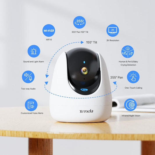 Tenda Indoor Wireless 2K Security Camera for Home, Baby Monitor Pet Camera WiFi 6, One-Touch Calling, Human/Pet/Baby Crying Detection, Night Vision, Plug-in WiFi Camera for Dog/Cat/Kids/Elder(CP3 Pro) - PuriLite
