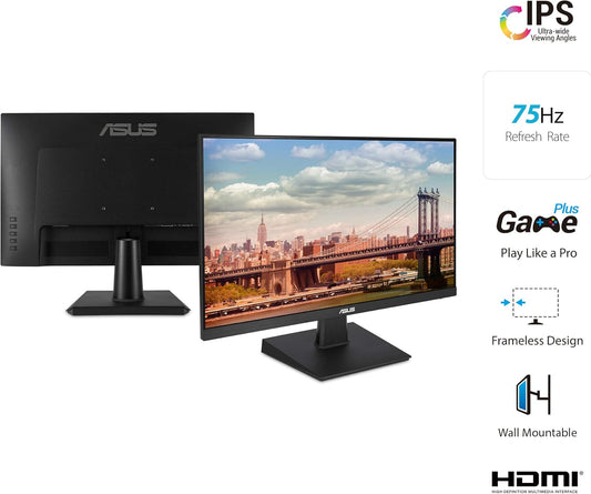 ASUS VA24EHE 23.8" Full HD 1920x1080 IPS DisplayPort HDMI DVI Eye Care Monitor,Black - PuriLite