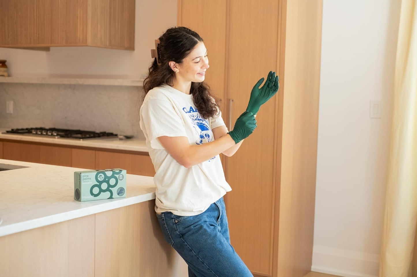 FRAMAR Green Nitrile Gloves Medium - Disposable Gloves Medium, Rubber Gloves Disposable, Cleaning Gloves, Kitchen Gloves, Mechanics Gloves, Cooking Gloves, Gant Latex Gloves Medium, 100