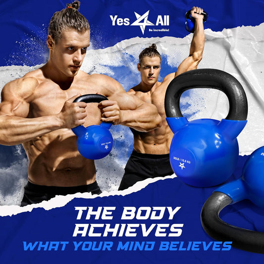 Yes4All Vinyl Coated Kettlebell Weights, Weight Available: 5, 10, 15, 20, 25, 30, 35, 40, 45, 50 Lb - Strength Training Kettlebells for Weightlifting, Conditioning, Strength & Core Training - PuriLite