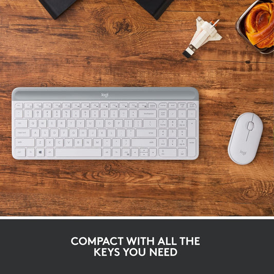 Logitech MK470 Slim Wireless Keyboard and Mouse Combo - Modern Compact Layout, Ultra Quiet, 2.4 GHz USB Receiver, Plug n' Play Connectivity, Compatible with Windows - Off White - PuriLite