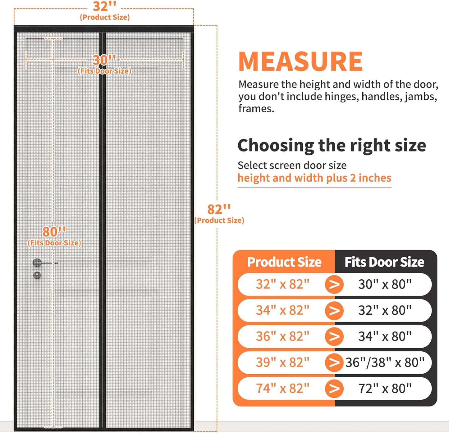 Magnetic Screen Door, Heavy Duty Fiberglass Moustiquaire Magnétique, Screen Mesh with Automatic Block Closure, Walk Through Easily for Kids Pets,Fits Door Size up to 36-38" W x 80" H