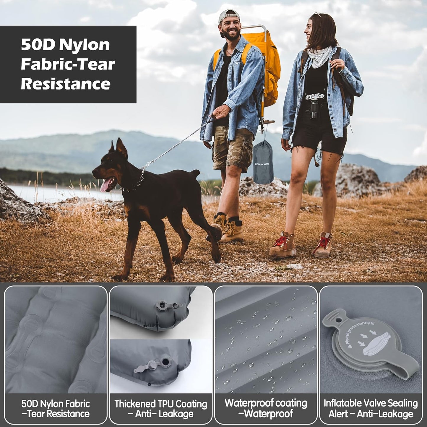 Self Inflating Sleeping Pad for Camping, 6 Inch Ultra-Thick Camping Mat with Built-in Pump, Outdoor Ultralight Sleepinging Mat for Camping Tent, Backpacking, Hiking and Traveling(Grey)