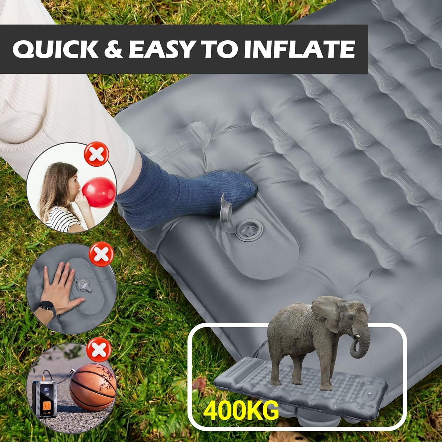 Self Inflating Sleeping Pad for Camping, 6 Inch Ultra-Thick Camping Mat with Built-in Pump, Outdoor Ultralight Sleepinging Mat for Camping Tent, Backpacking, Hiking and Traveling(Grey)