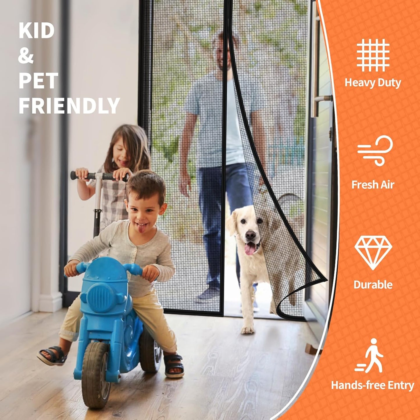 Magnetic Screen Door, Heavy Duty Fiberglass Moustiquaire Magnétique, Screen Mesh with Automatic Block Closure, Walk Through Easily for Kids Pets,Fits Door Size up to 36-38" W x 80" H