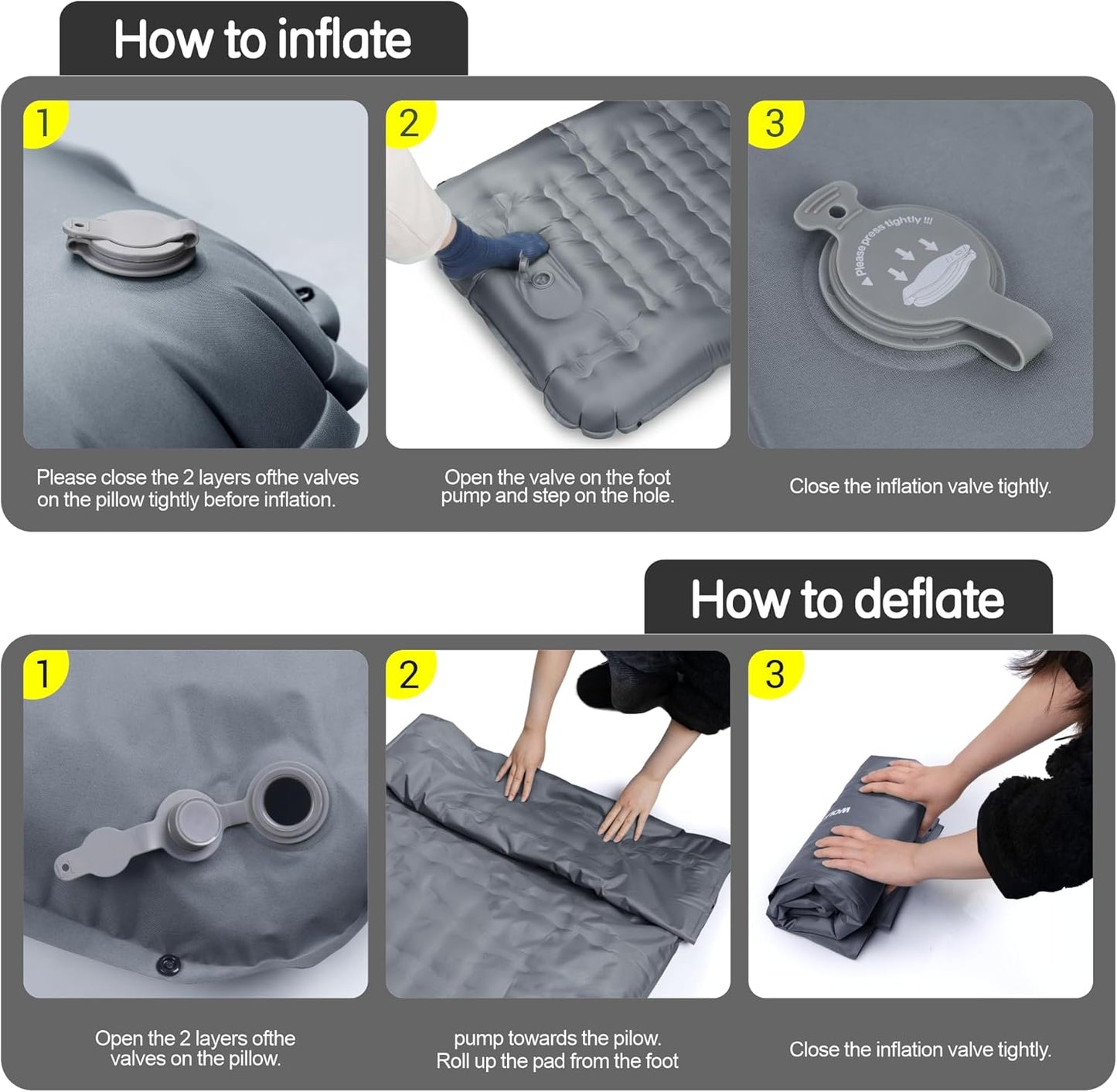 Self Inflating Sleeping Pad for Camping, 6 Inch Ultra-Thick Camping Mat with Built-in Pump, Outdoor Ultralight Sleepinging Mat for Camping Tent, Backpacking, Hiking and Traveling(Grey)