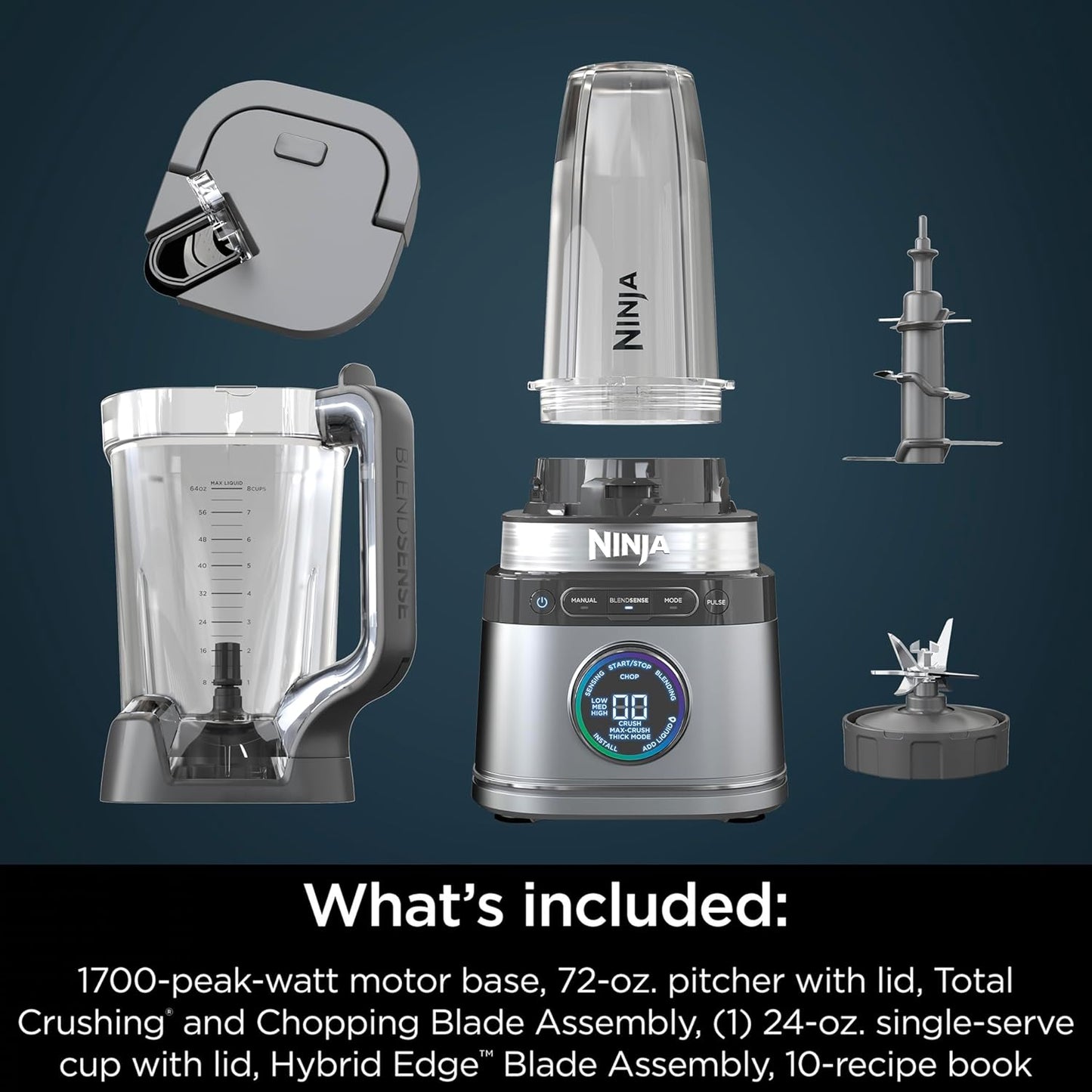 Ninja Detect Power Blender + Personal Single-Serve, BlendSense Technology, For Smoothies, Food and More, Compact Kitchen Countertop, 1700 P-Watts, 72 oz. Pitcher, 24 oz. Cup, TB300C (Canadian Version)