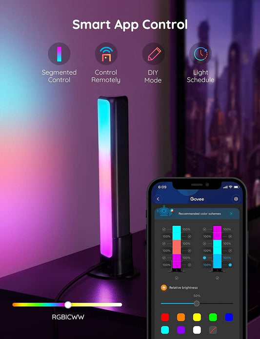 Govee Smart LED Light Bars, Work with Alexa and Google Assistant, RGBICWW WiFi TV Backlights with Scene and Music Modes for Christmas, Gaming, Pictures, PC, Room Decoration - PuriLite