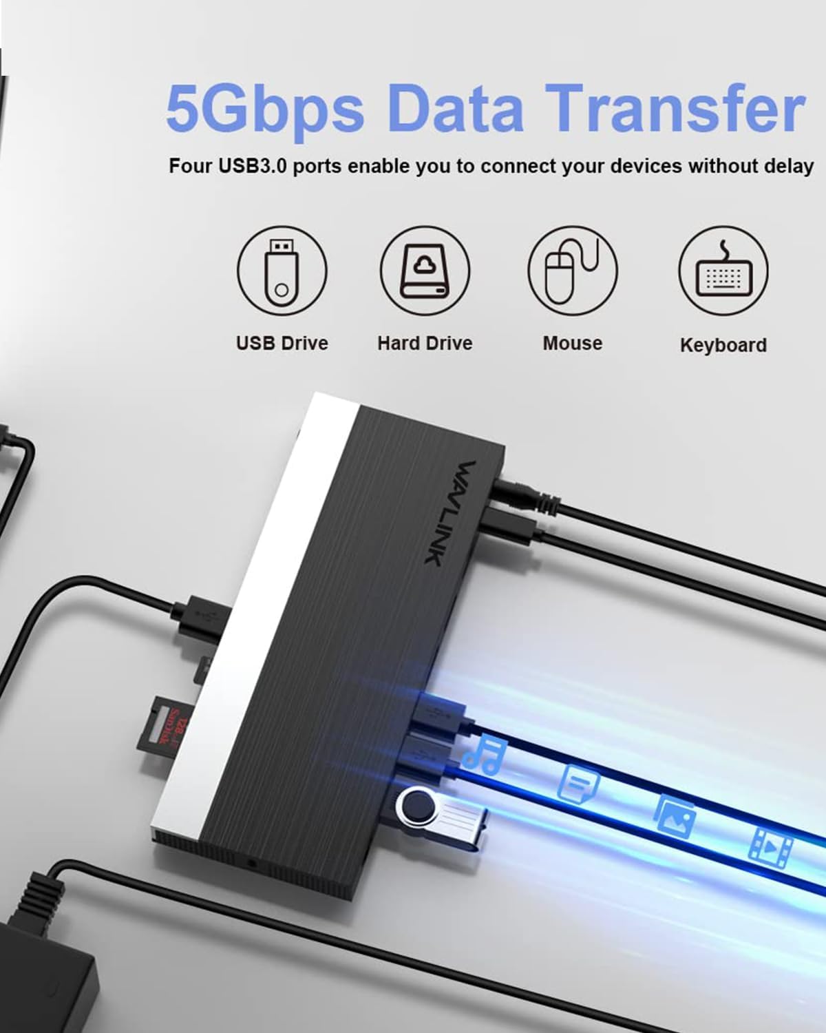 WAVLINK 4K USB-C Docking Station with 100W Power Delivery, Triple Display with Dual HDMI, Displayport, USB 3.0, Ethernet, Micro SD/SD Card Reader, Audio Mic Jack, Universal Dock for Windows & Mac