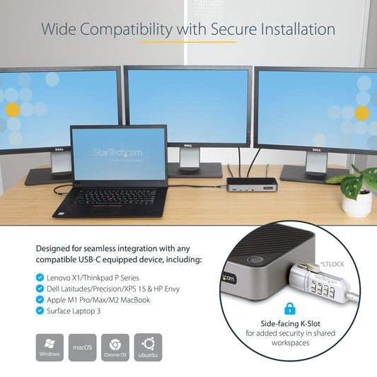 USB-C Triple Monitor Docking Station - HDMI/DP Triple 4k USB-C Dock - 5x USB Hub - GbE - 100W PD - Universal Multi Monitor Docking Station - Thunderbolt 3/4 Compatible - PuriLite