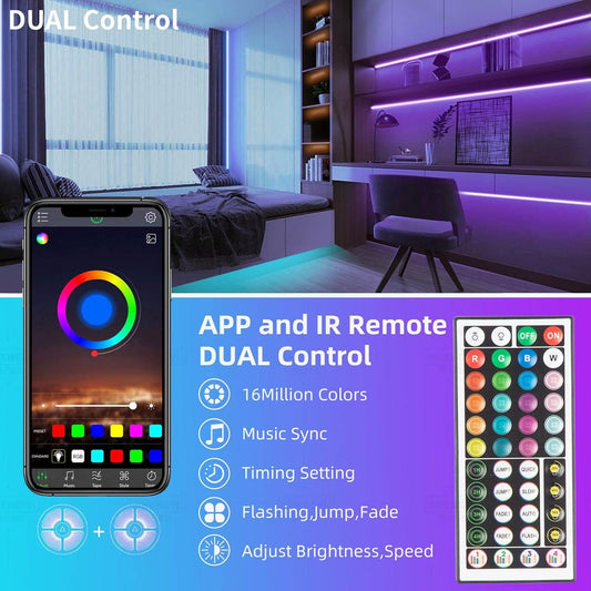 Ksipze 100FT led Lights Strip for Bedroom Smart Music Sync RGB Color Changing with App and Remote Control, Power Supply Led Strip Lights Lumiere Led 30M for Home Party Room Decor - PuriLite
