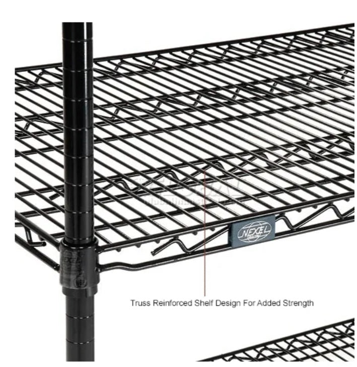 Nexel® 4 Shelf, Black Epoxy Wire Shelving Unit, Starter, 60"W x 18"D x 74"H - PuriLite