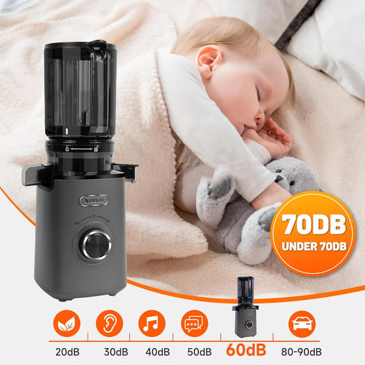 Cold Press Juicer, Slow Juicer Machine Easy to Clean, Self-Feeding Masticating Juicer with Large Feed Chute for Whole Fruits and Vegetables, High Juice Yield, Gray - PuriLite