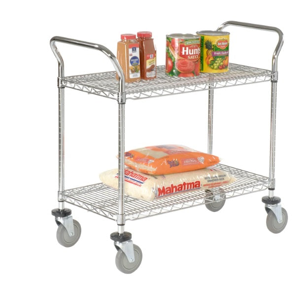 Nexel® Chrome Utility Cart w/2 Shelves & Poly Casters, 1200 lb. Capacity, 42"L x 18"W x 39"H - PuriLite