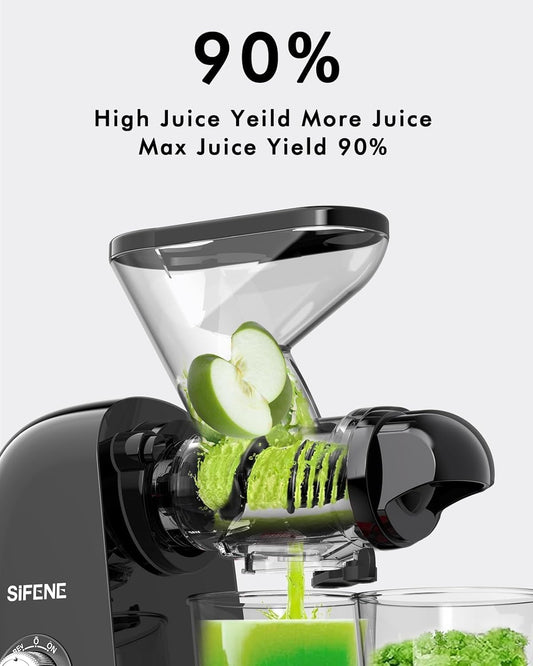 SiFENE Cold Press Juicer Machine, Compact Single Serve Slow Masticating Juicer, Vegetable and Fruit Juice Extractor Maker Squeezer, Easy to Clean, Non-BPA (Black) - PuriLite