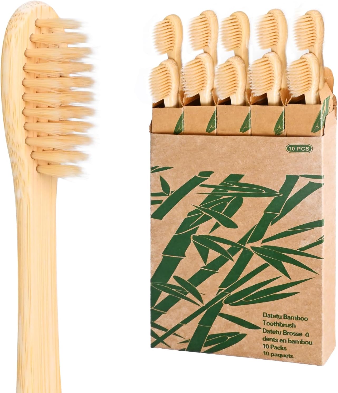 Daletu 10 Packs Bamboo Toothbrushes, Biodegradable Reusable Wooden Toothbrushes, Organic Natural Eco Friendly Toothbrush, Soft Bristles Toothbrush for Kids Adults