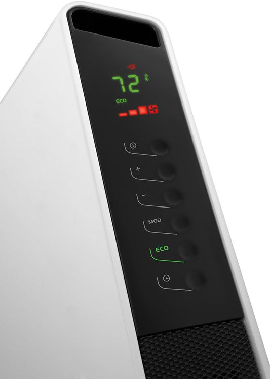 De'Longhi Convector Panel Heater, Full Room Quiet 1500W, Freestanding / Easy Install Wall Mount, LED Digital Display, Adjustable Thermostat, Timer, Eco Energy Saving Mode, White, Slim Style HCX9115ECA - PuriLite