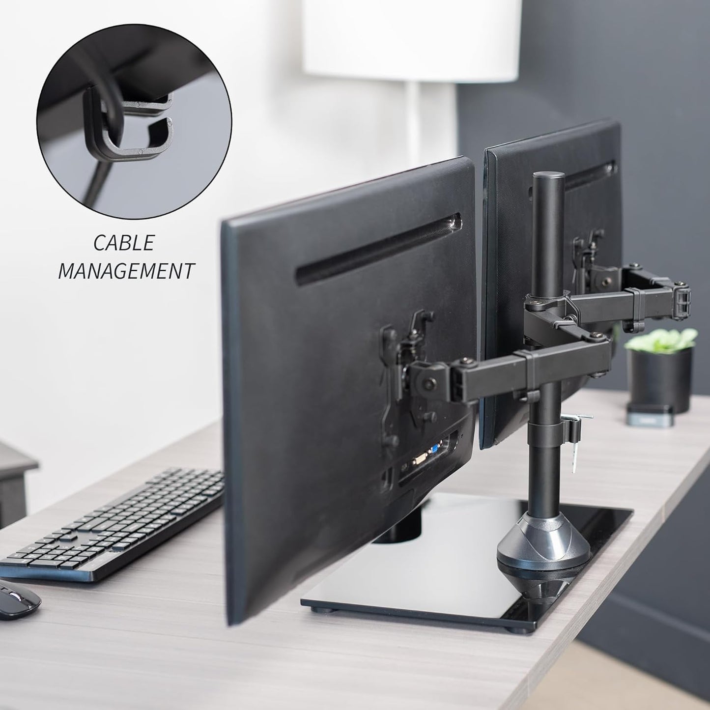 VIVO Freestanding Dual Monitor Stand with Sleek Glass Base and Adjustable Arms, Mounts 2 Screens up to 32 inch and 22 lbs Each, Black, STAND-V002FG - PuriLite