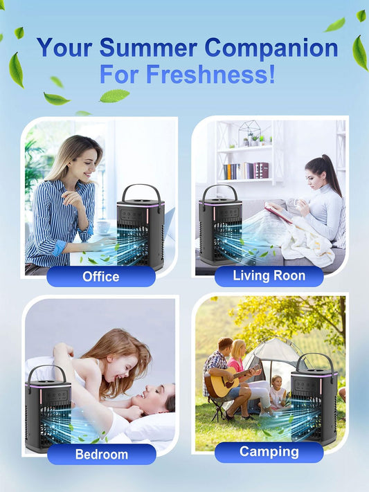 4 in 1 Portable Air Conditioners Fan with Remote,1500ml Water Tank, 3 Wind Speeds, 1-6H Timer, 2 Cool Mist, Personal AC Mini Air Conditioner for Room Bedroom Office Camping (Black)