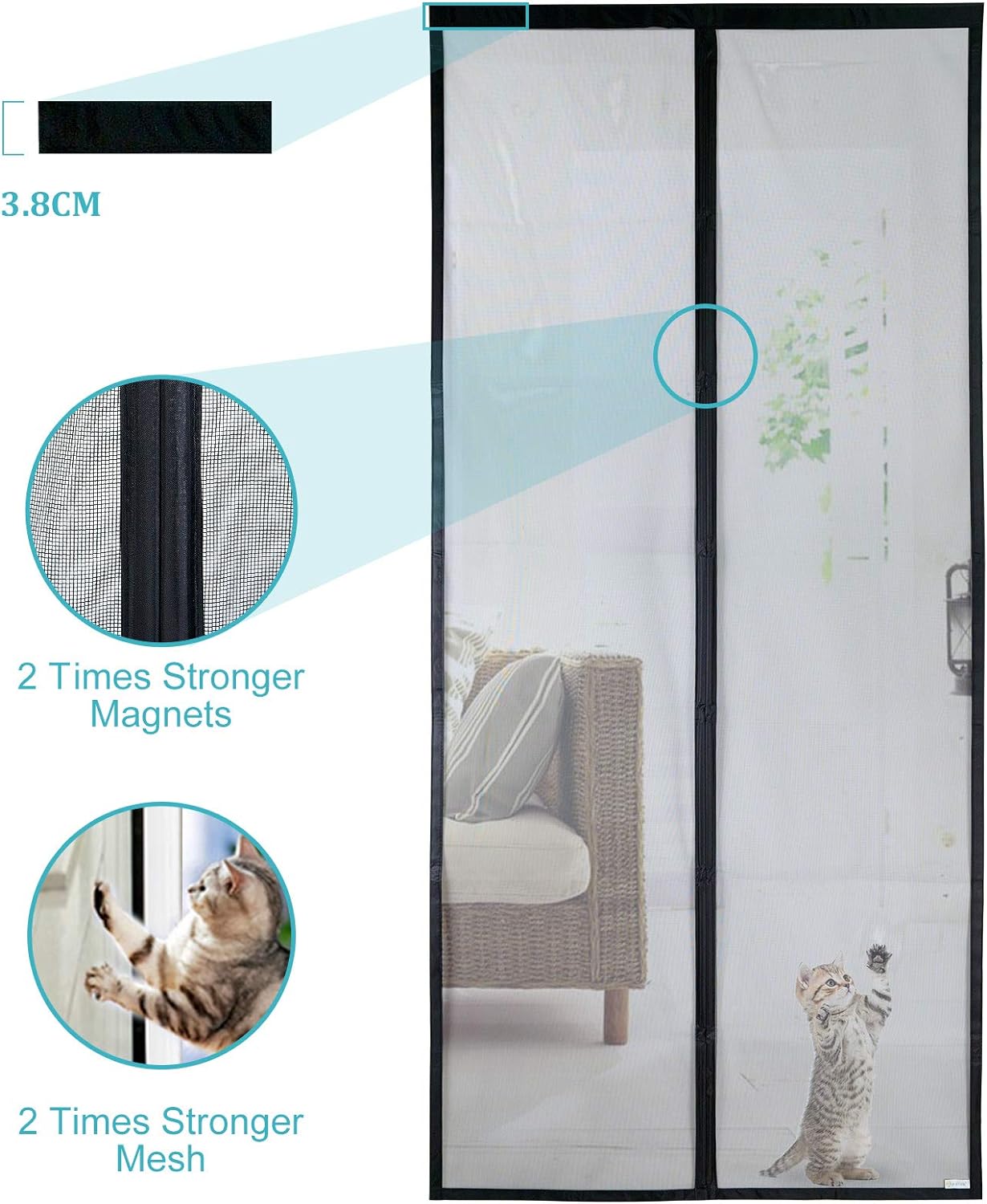 Apalus VP Magnetic Screen Door Deluxe Version Heavy Duty Mesh Curtain, Strong Magnets,Top-to-Bottom Seal Snaps Shuts Automatically(36x38 inch )
