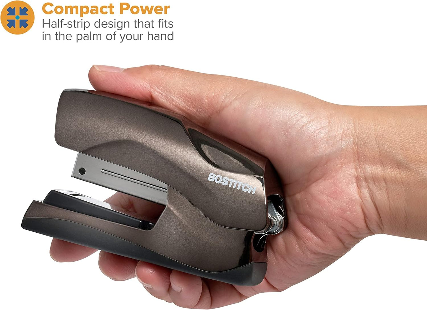 Bostitch Office Heavy Duty 40 Sheet Stapler, Small Stapler Size, Fits into The Palm of Your Hand, Black Chrome